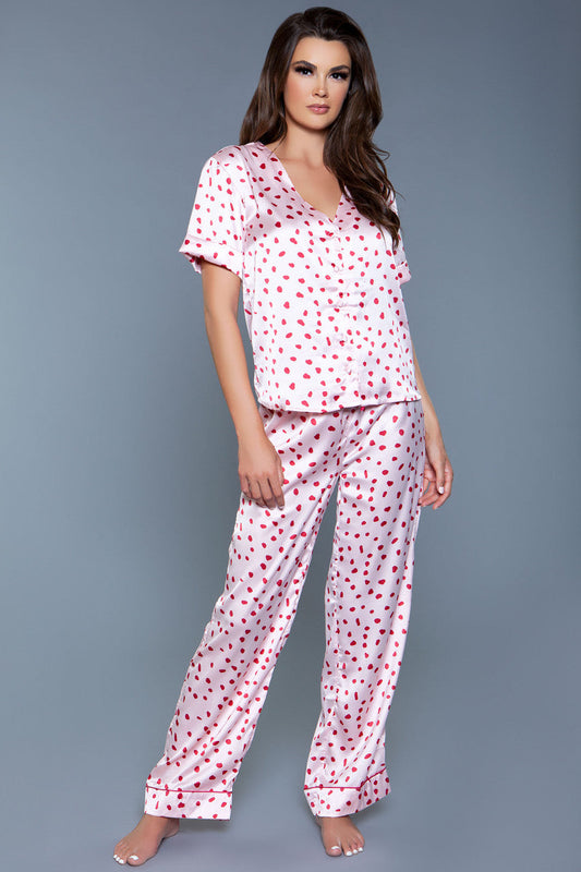 Camellia Satin Two-Piece Pajama Set with Splotch Print