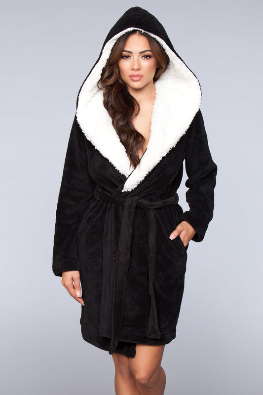 Janet Plush Fleece Color Block Robe – Unisex Comfort with Faux Fur Lining