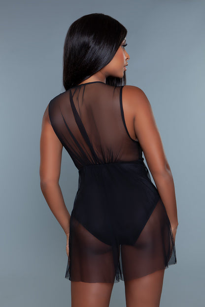 Amira Babydoll – Captivating Sheer Mesh Nightwear with Incorporated Bodysuit