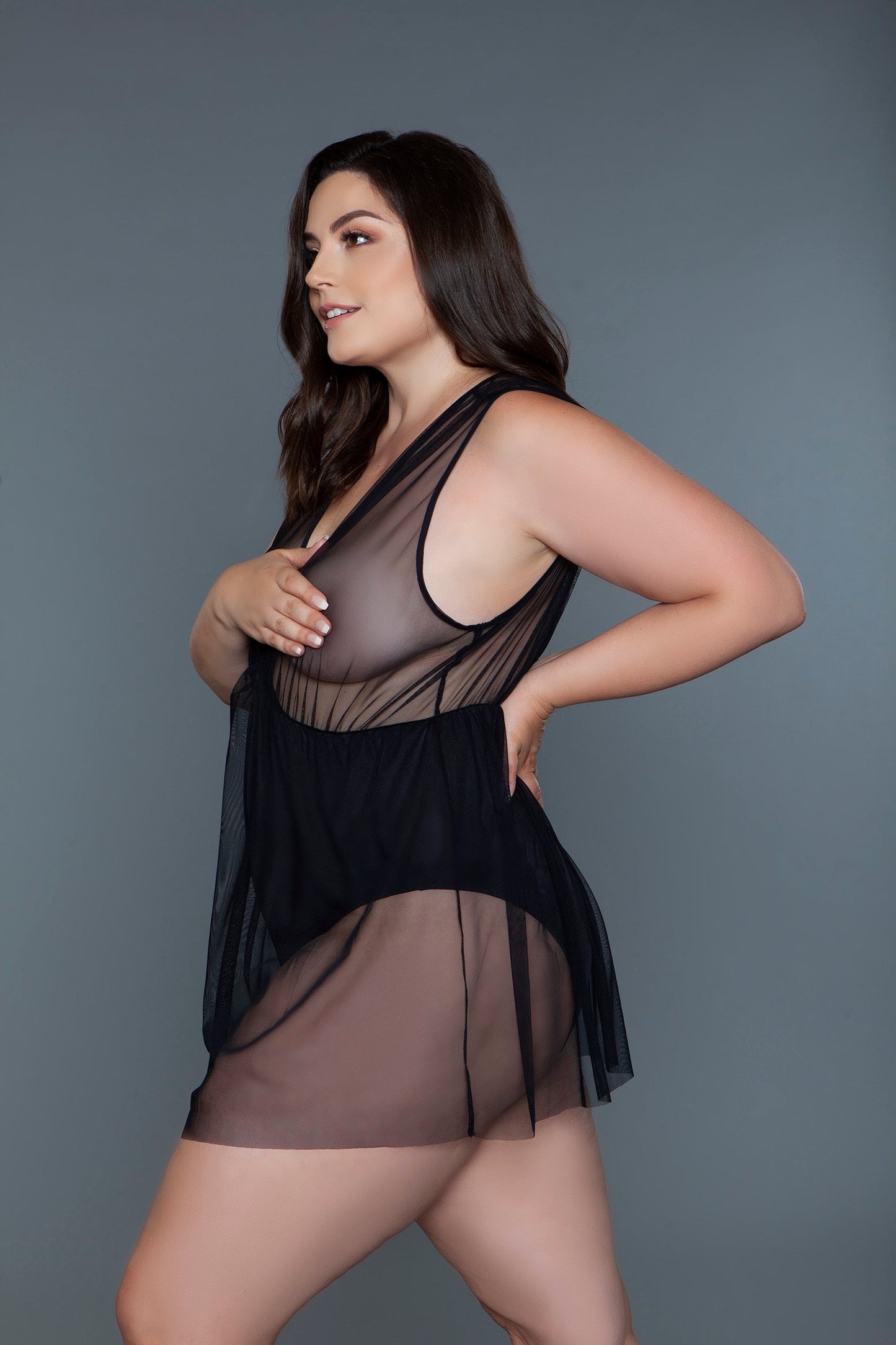 Amira Babydoll – Captivating Sheer Mesh Nightwear with Incorporated Bodysuit