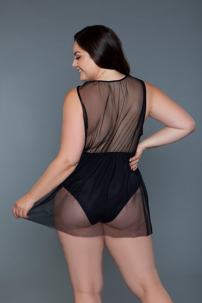 Amira Babydoll – Captivating Sheer Mesh Nightwear with Incorporated Bodysuit